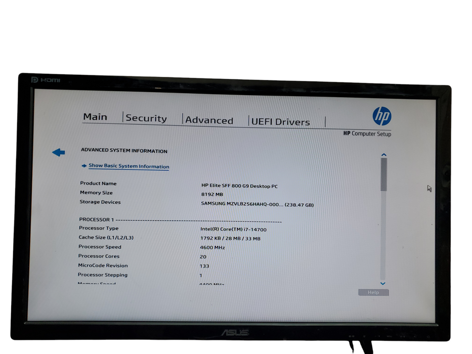 HP Elite SFF 800 G9, i7-14700, 8GB DDR5, 256GB NVMe, No OS Q