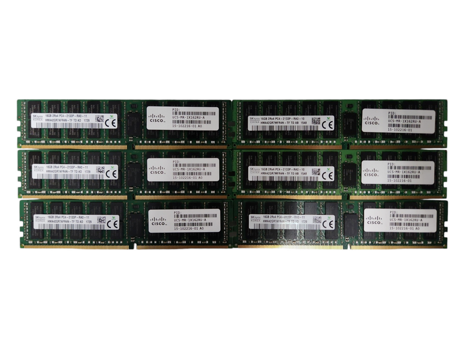 Lot of 6x SK Hynix 16GB 2RX4 PC4-2133P-RA0, DDR4 Server RAM