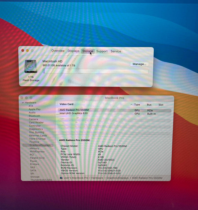 Apple MacBook Pro 16" 2019 i9-9880H Radeon PRO 5500 16GB RAM 1TB SSD READ!