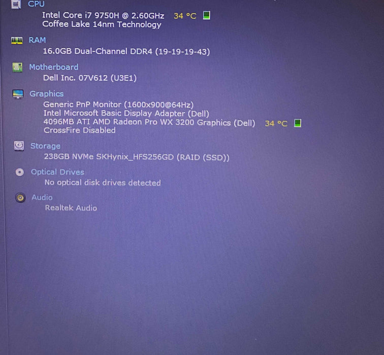 Dell Precision 7740 17" i7-9750H Radeon Pro WX3200 4GB GPU 16GB 256SSD READ  Lap200