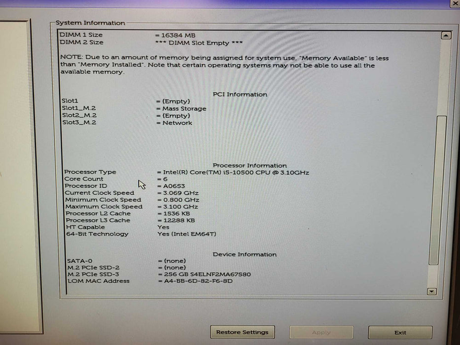 Dell Precision 3240 USFF i5-10500 @ 3.1GHz 16GB DDR4 256GB NVMe w/ AC  $