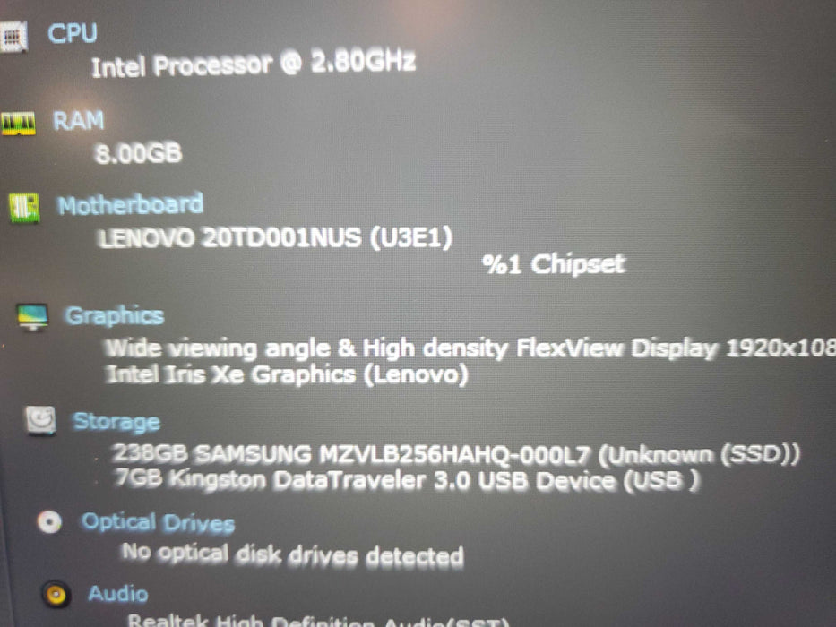 Lenovo Thinkpad E15 Gen 2 15.6 i7-1165G7 2.8 Ghz 8GB 256GB nVME  Lap200