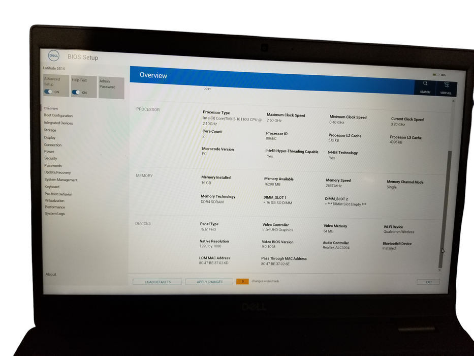 Dell Latitude 3510 Core i5-10110U 2.10GHz, 16GB DDR4, 256GB NVMe w/Adapter  Lap200