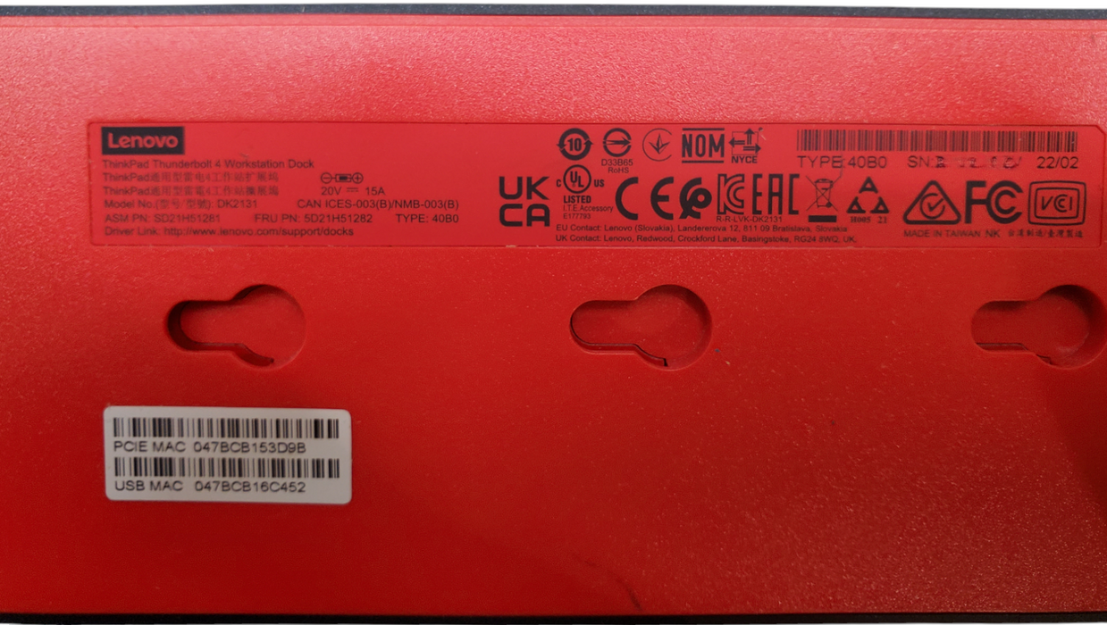 Lenovo ThinkPad Thunderbolt 4 Workstation Dock 40B0 w/ 135w Adapter