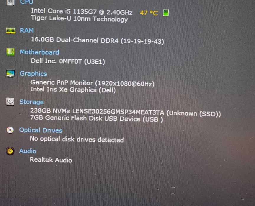 Dell Latitude 5520 Core i5-1135G7@2.40GHz 16GB RAM 256GB SSD READ  Lap200