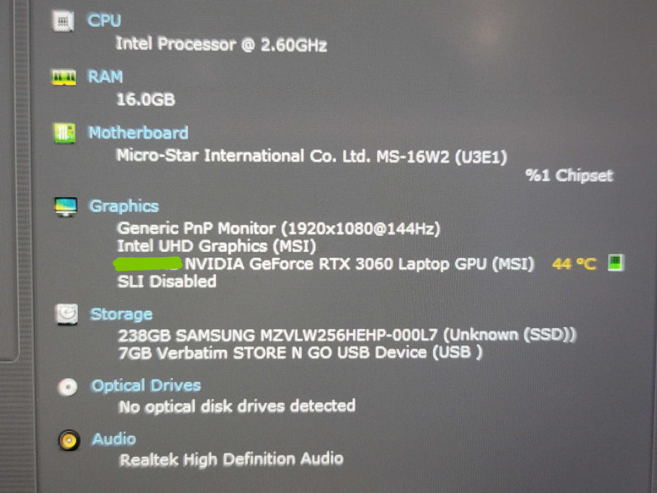 MSI GF65 Thin i7-10750H 16GB DDR4 RTX 3060 256GB NVME READ  β Lap200