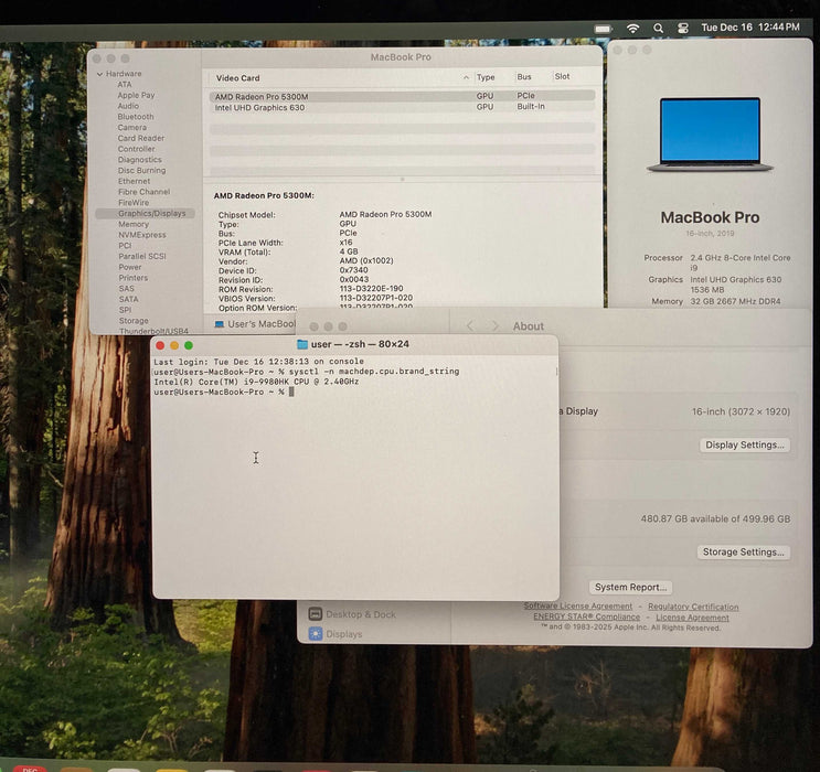 Apple MacBook Pro 16' 2019 i9-9980HK 32GB 512SSD Radeon Pro 5300M 4GB READ!