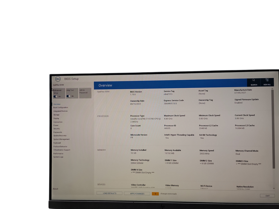 Dell OptiPlex 5090 SFF i7 - 10700 @ 2.90GHz 16GB DDR4 Ram NO HDD θ