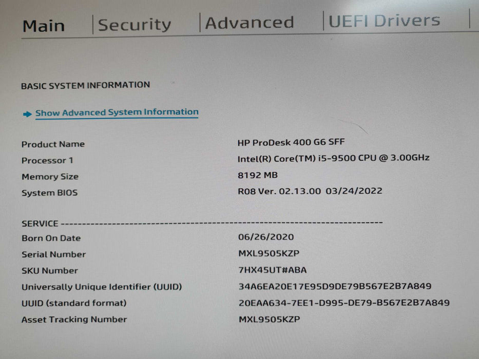 HP ProDesk 400 G6 SFF i5-9500 3GHz 8GB RAM - No HDD Q