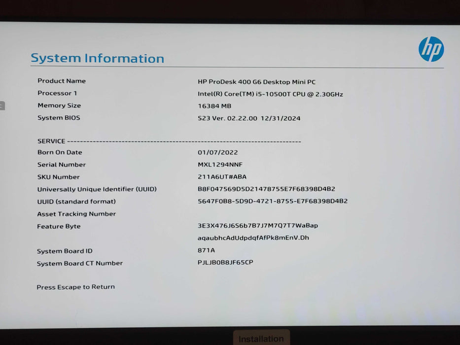 HP ProDesk 400 G6 Mini i5 - 10500T @ 2.30GHz 16GB RAM NO HDD. Q