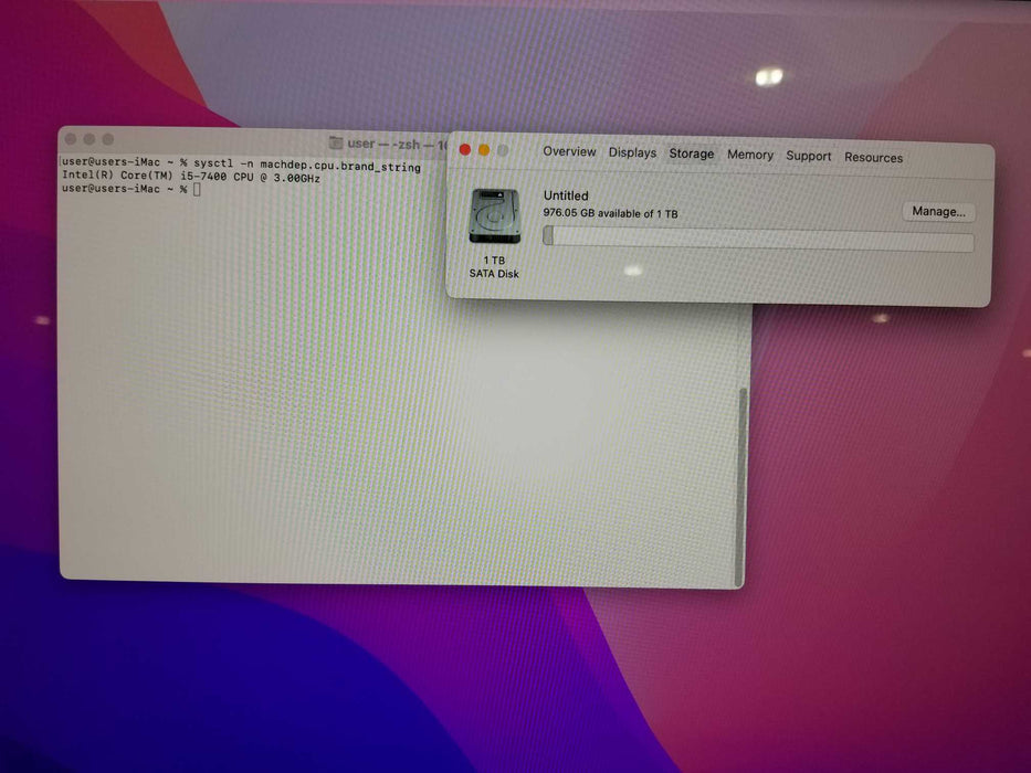 iMac Retina 4K 21.5" 2017 i5-7400 CPU 3.0GHz 8GB RAM 1TB SSD