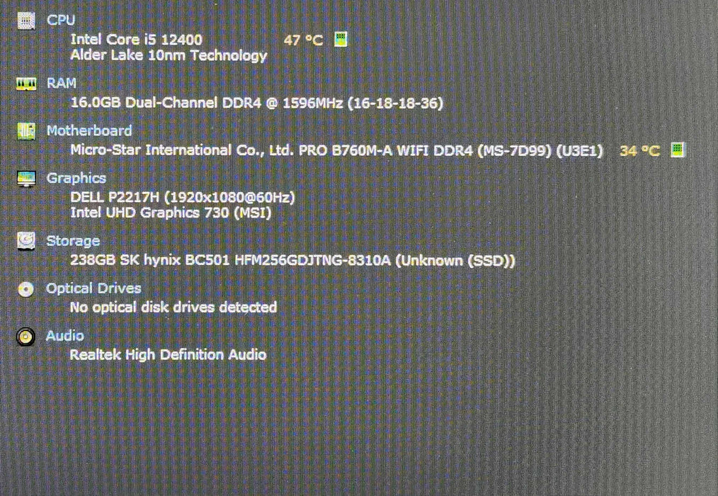 Custom PC, MSI PRO B760M-A WIFI, i5-12400, 16GB DDR4, 256GB NVMe