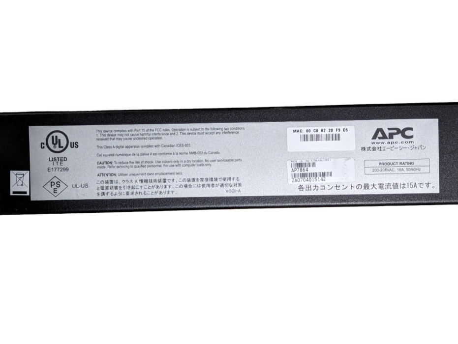 Schneider Electric APC Metered PDU 0U 20A 208V Rack PDU Q-