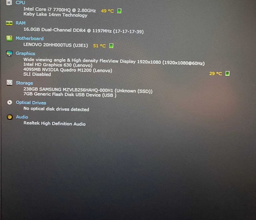 Lenovo ThinkPad P51 i7-7700HQ QUADRO M1200 4GB GPU 16GB RAM 256GB SSD  Lap200