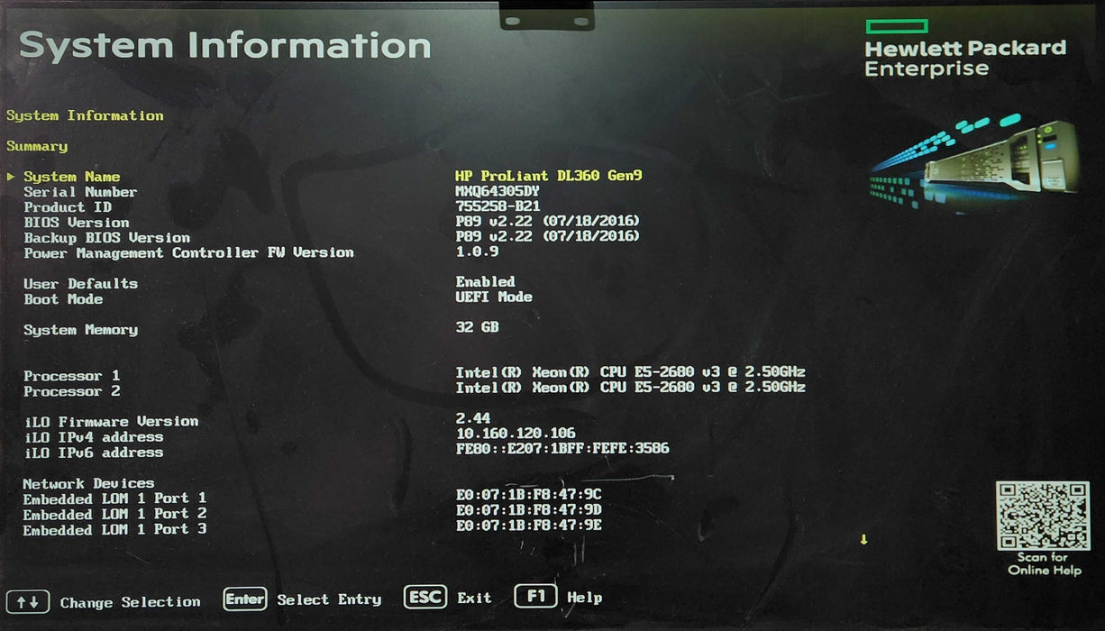 HP PL DL360 Gen9 1U 8x2.5", 2x Xeon E5-2680 v3 2.50GHz, 32GB RAM, P440ar