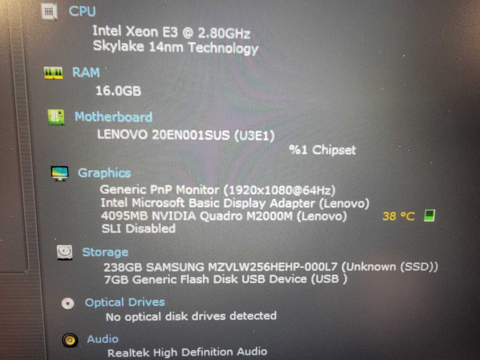 Lenovo ThinkPad P50 | Xeon E3-1505 16GB RAM 256GB SSD Quadro M2000M - READ  Lap200