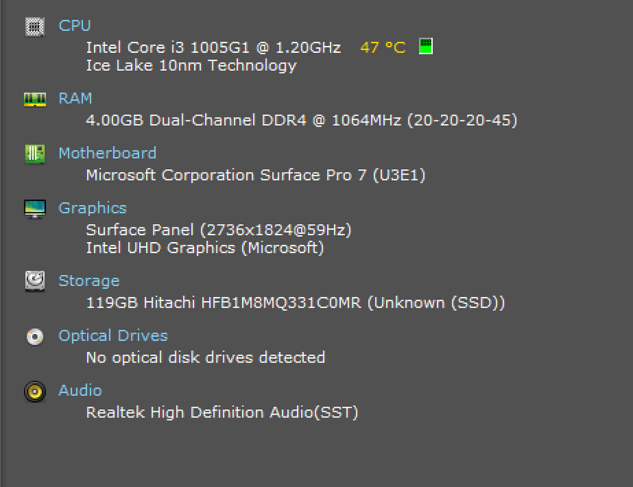 Microsoft Surface Pro 7 1866, i3-1005G1 1.2GHz, 4GB DDR4, 128GB SSD  Lap200