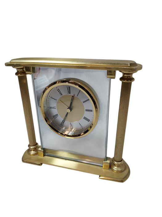 Brass & Glass Mantel /Desk/ Shelf Clock  =