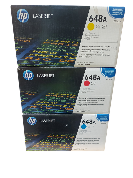 Lot 3x HP 648A Yellow CE262A, Cyan CE261A, Magenta CE263A for CP4025/CP4525