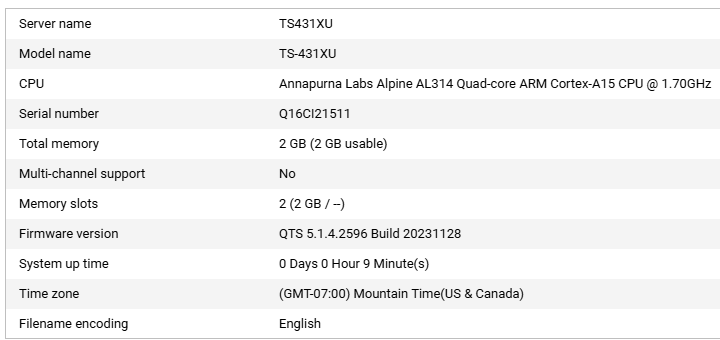 TS-431XU QNAP 4 Bay NAS 2GB Memory 4x 2TB HDD !