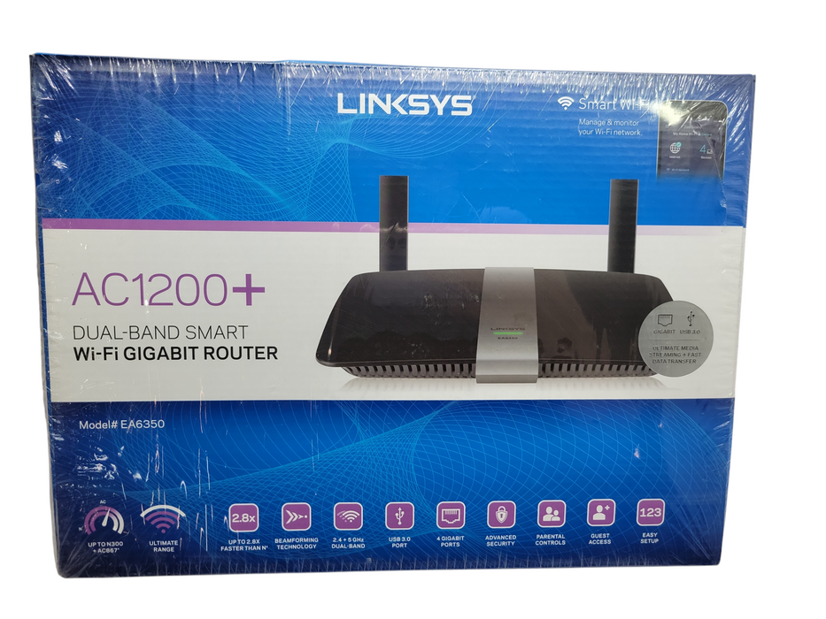 NEW Linksys AC1200+ Dual-Band Wi-Fi Gigabit Router (EA6350) %