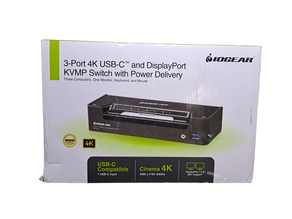 IOGEAR 3-Port 4K USB-C and DisplayPort KVMP Switch with Power Delivery )