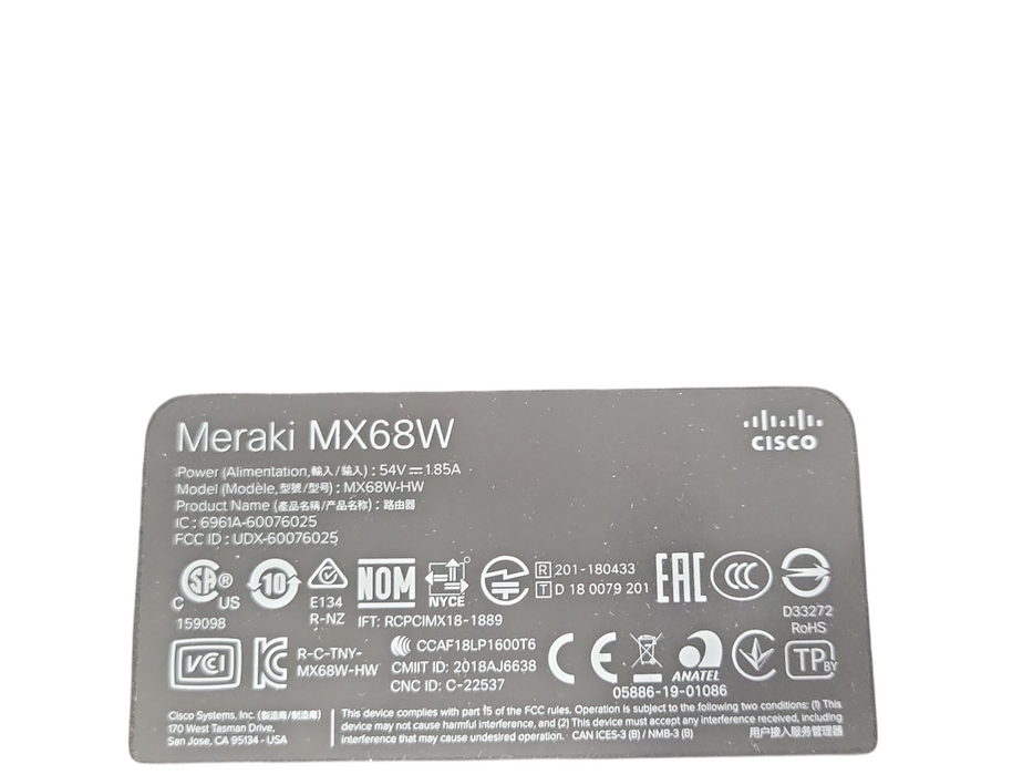 Cisco Meraki MX68W Cloud-Managed Network Security Appliance UNCLAIMED Q_