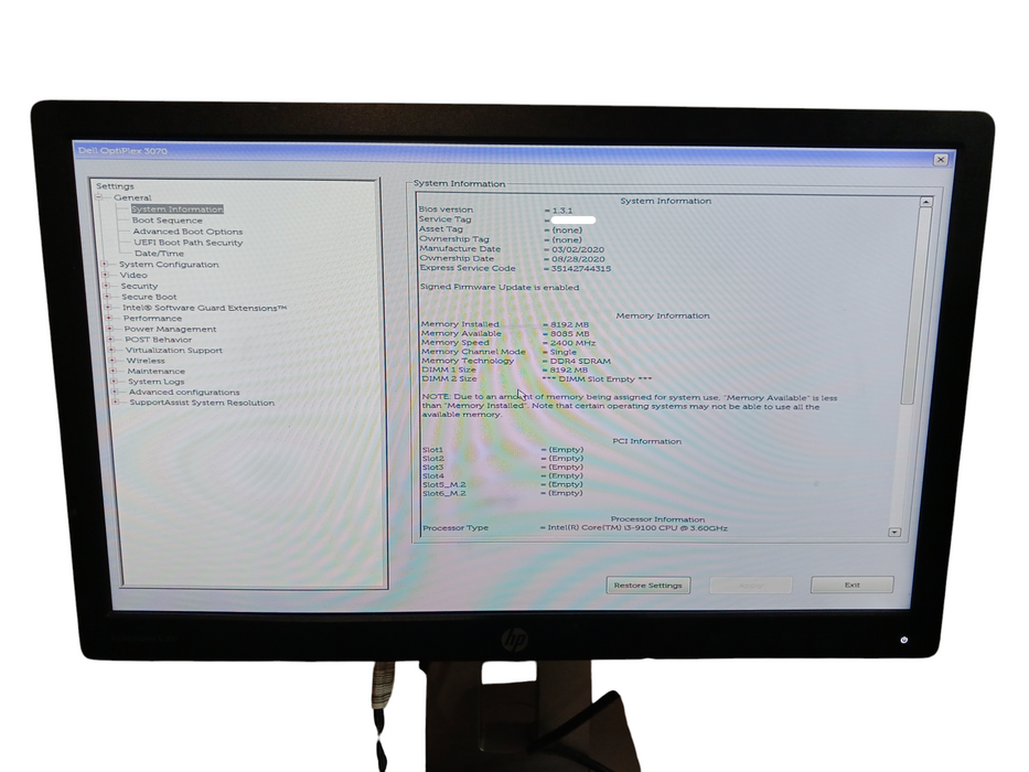 Dell OptiPlex 3070 Intel i3-9100 @3.60GHz 8GB DDR4 No HDD Q