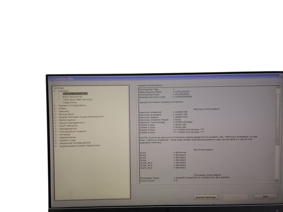 Dell OptiPlex 7080 MT i5 - 10500 @ 3.10GHz 16GB DDR4 Ram θ