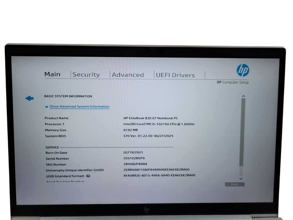 HP EliteBook 830 G7  4-Core i5-10210U 16GB 256GB NVMe READ ! Lap200