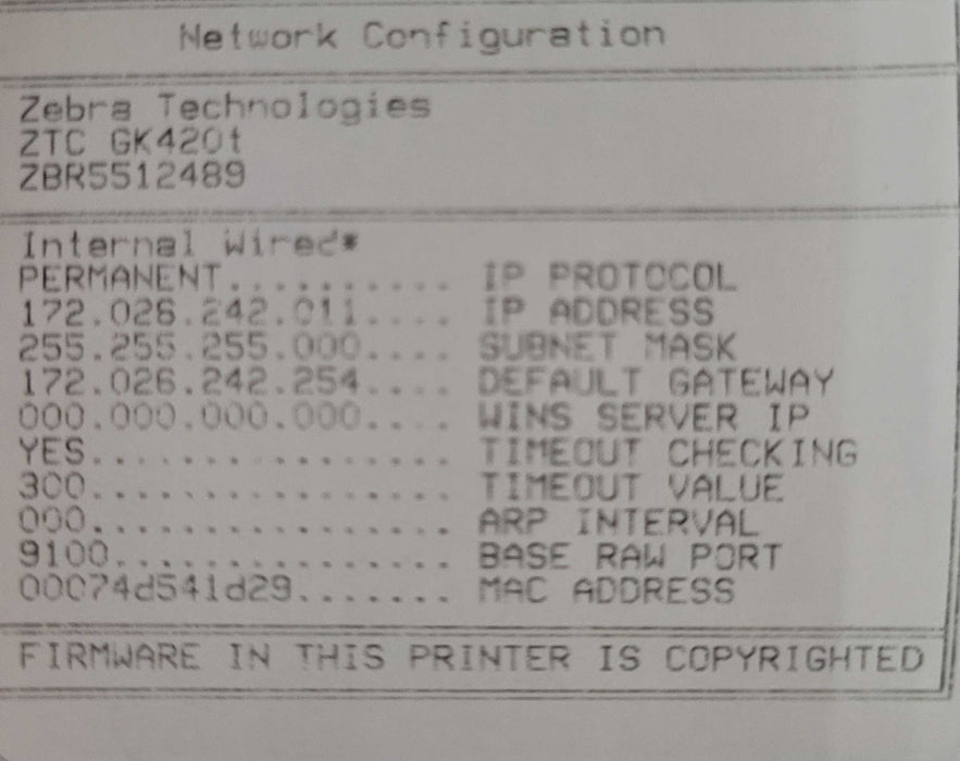 Zebra GK420T Thermal Label Printer USB LAN Network Ethernet GK42-102210-000 _