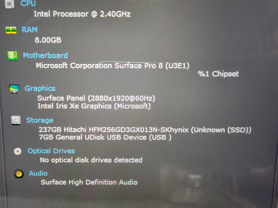 MS Surface Pro 8 1983 13" | i5-1135G7 @2.4GHz | 8GB RAM | 256GB SSD - READ
