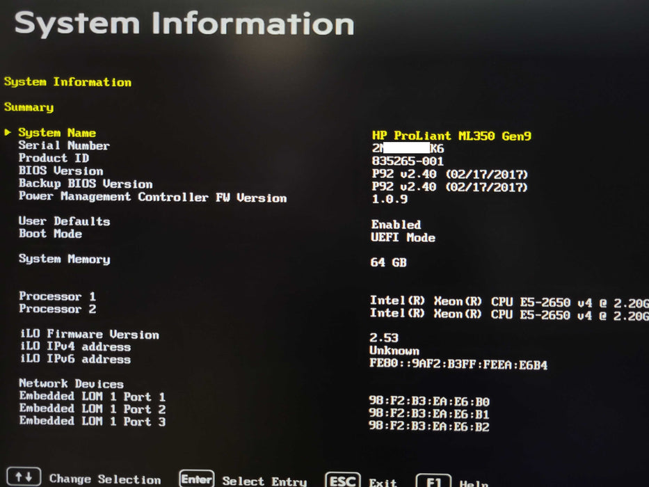 HPE ML350 Gen 9 4U 8x2.5", 2x Xeon E5-2650v4, 64GB DDR4, P440ar, 2x PSU _