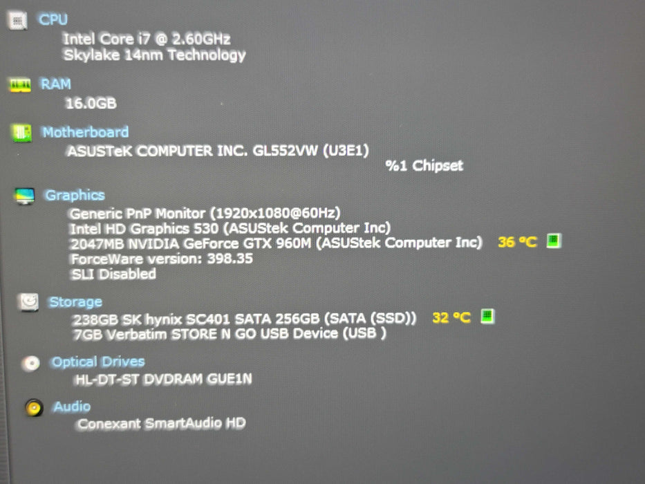 ASUS ROG GL552V i7-6700HQ 16GB DDR4 GTX 960M 256GB SSD β BudLap