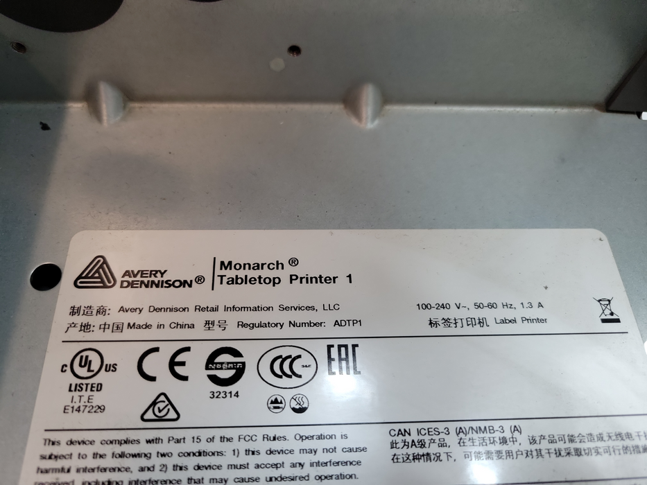 Avery-Dennison Monarch Tabletop Printer 1 Model ADTP1 Ethernet USB Printer Q%