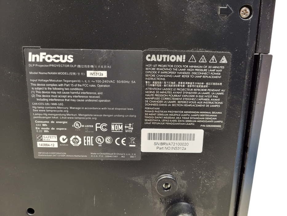 InFocus IN5312A DLP Projector 6000 ANSI Lumens XGA 982 Lamp Hrs No remote $
