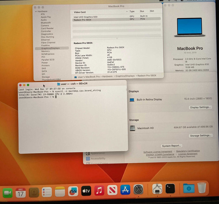 Apple MacBook Pro 15 2019 i9-9880H 32GB 512SSD Radeon Pro 560X GPU READ