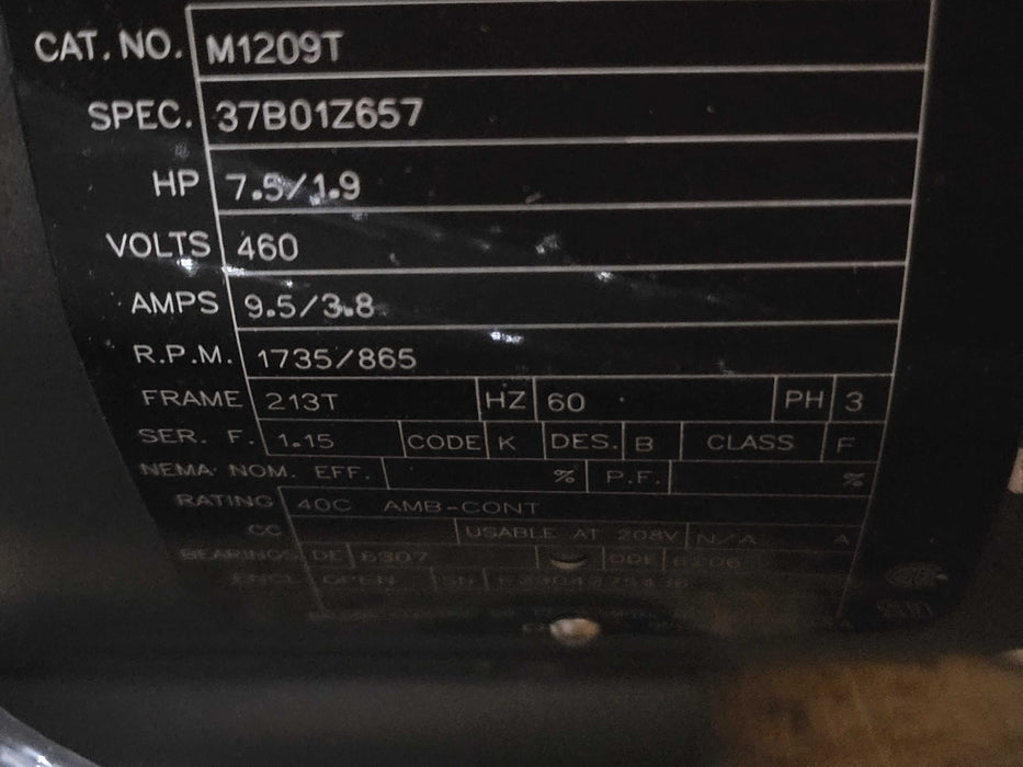 Open-Box Baldor Reliance Industrial Motor N1209T 7.5/1.9 HP, 460V, 1735/865 $