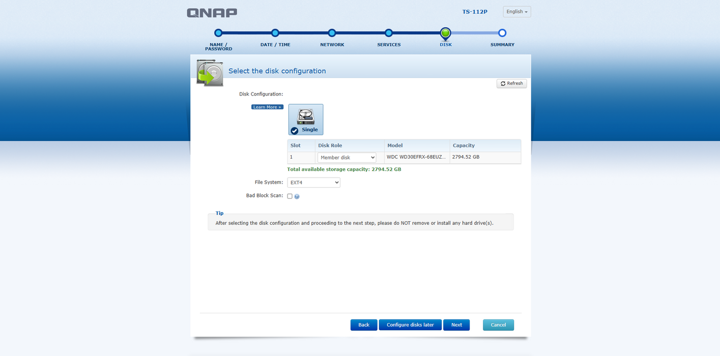 QNAP TS-112P | 1-Bay Network Attached Storage NAS w/ 3TB HDD