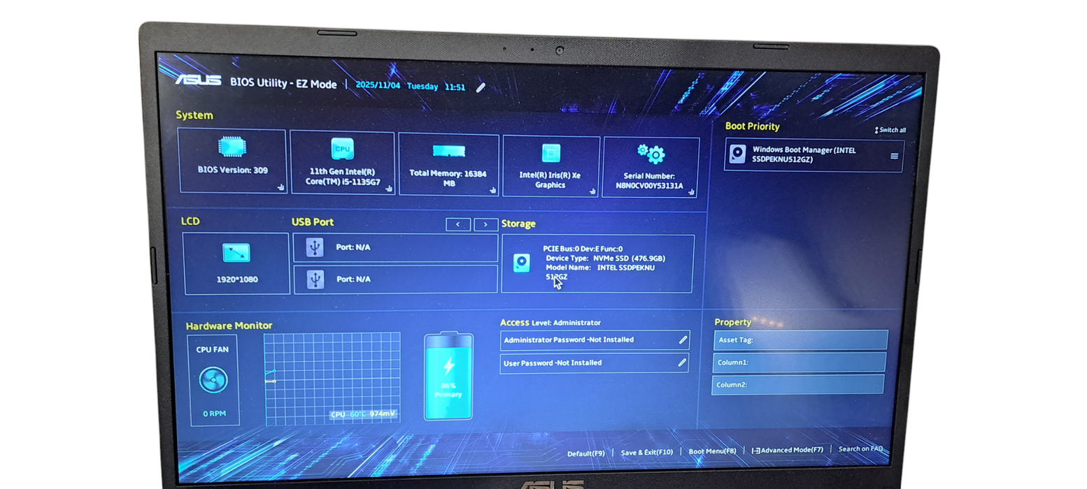 ASUS X515E i5-1135G7 CPU|500GB NVME|16GB RAM|No AC| READ  Lap200
