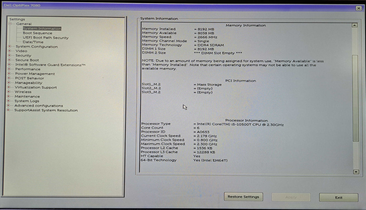 Dell OptiPlex 7080 Micro | Core i5-10500T @2.30GHz, 8GB DDR4, 256GB NVMe )