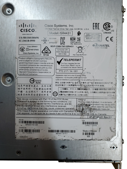Cisco ISR4431/K9 V05 4400 Series Integrated Services Router Q