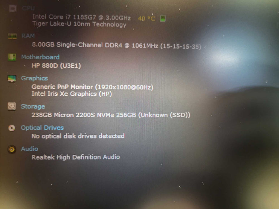 HP EliteBook 840 G8 i7-1185G7 8GB DDR4 256GB SSD READ $ Lap200