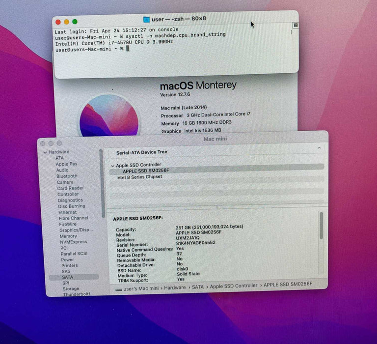 Apple Mac Mini Late 2014 Core i7-4578U@3.00GHz 16GB RAM 256GB SSD