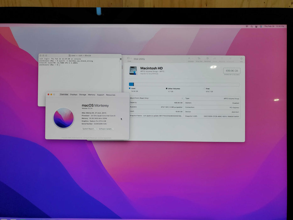 Apple iMac 27" 5K A1419 2017, i5-7500 3.40 GHz 16GB RAM 500GB HDD