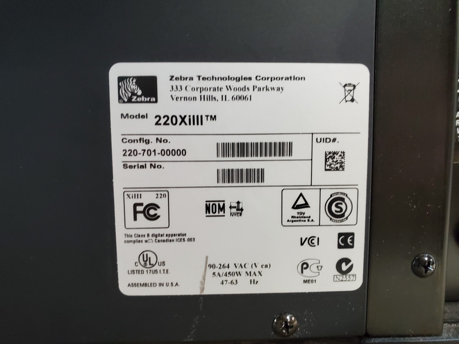 Zebra 220XiIII Wide Industrial Label Printer - 220-701-00000 *READ*