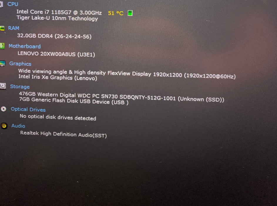 Lenovo ThinkPad X1 Carbon Gen 9 Core i7-1185G7@3.00GHz 16GB RAM 512GB SSD  Lap200
