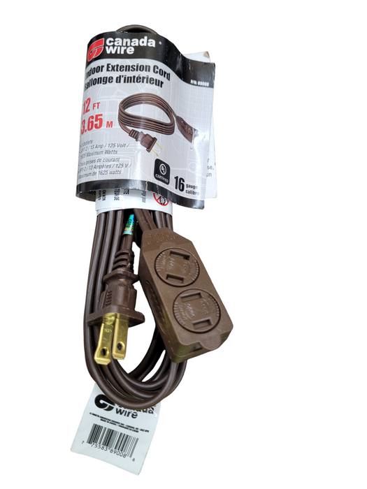 LOT of 5x Indoor Extension Cord 12ft - 3 outlet - 16 Gauge Q