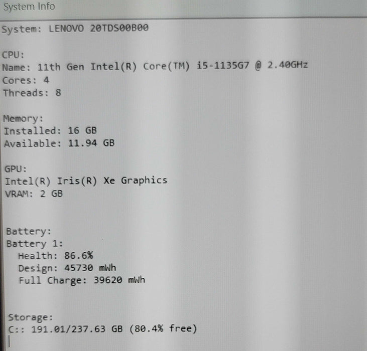 Lenovo ThinkPad E15 Gen 2 i5-1135G7 16GB DDR4 256GB NVMe  β Lap200