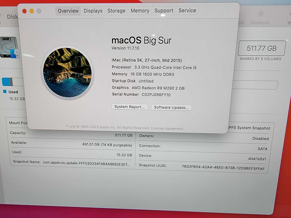 Apple iMac 27" Retina 5K, 4-Core i5 3.3GHz, 16GB DDR3, 512GB SSD, Mid 2015
